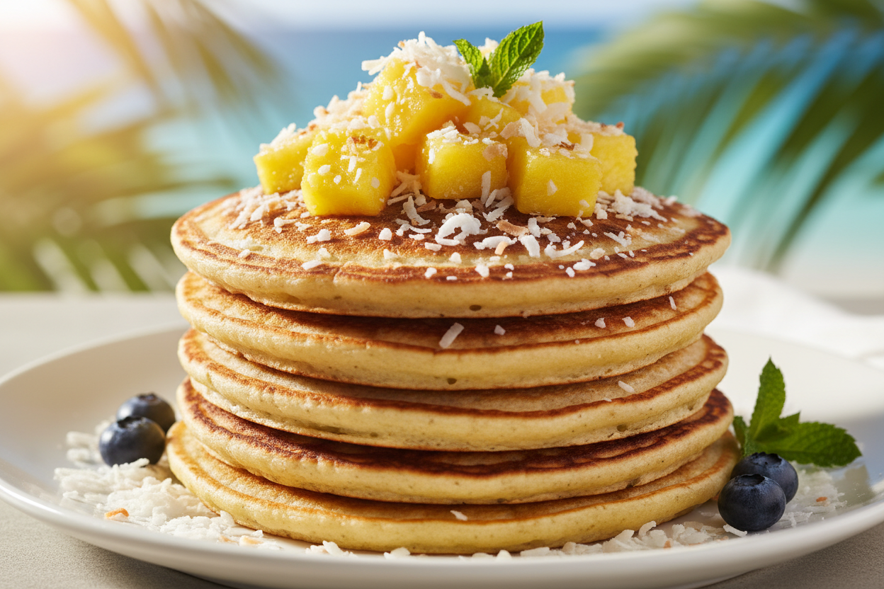 Pineapple Coconut Sourdough Pancakes