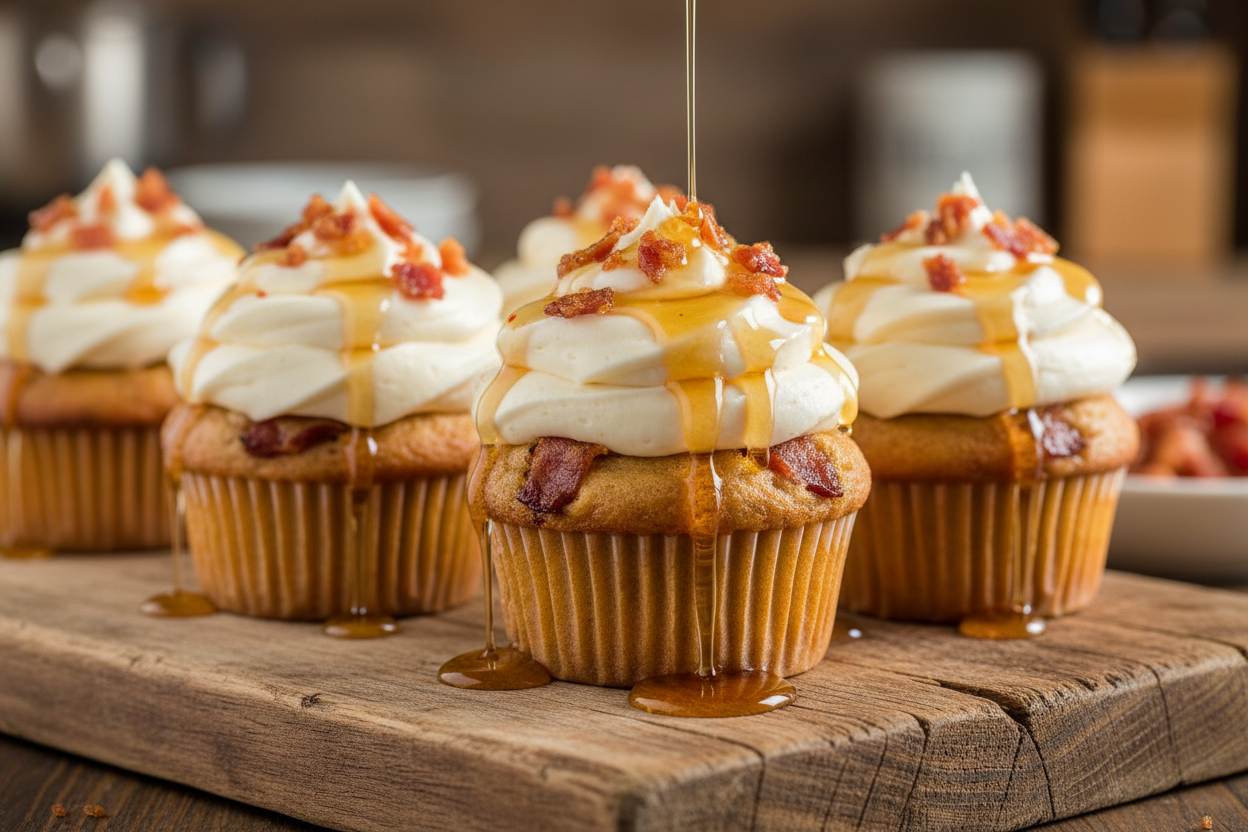 Savory Bacon Muffins with Maple Cream Cheese Buttercream