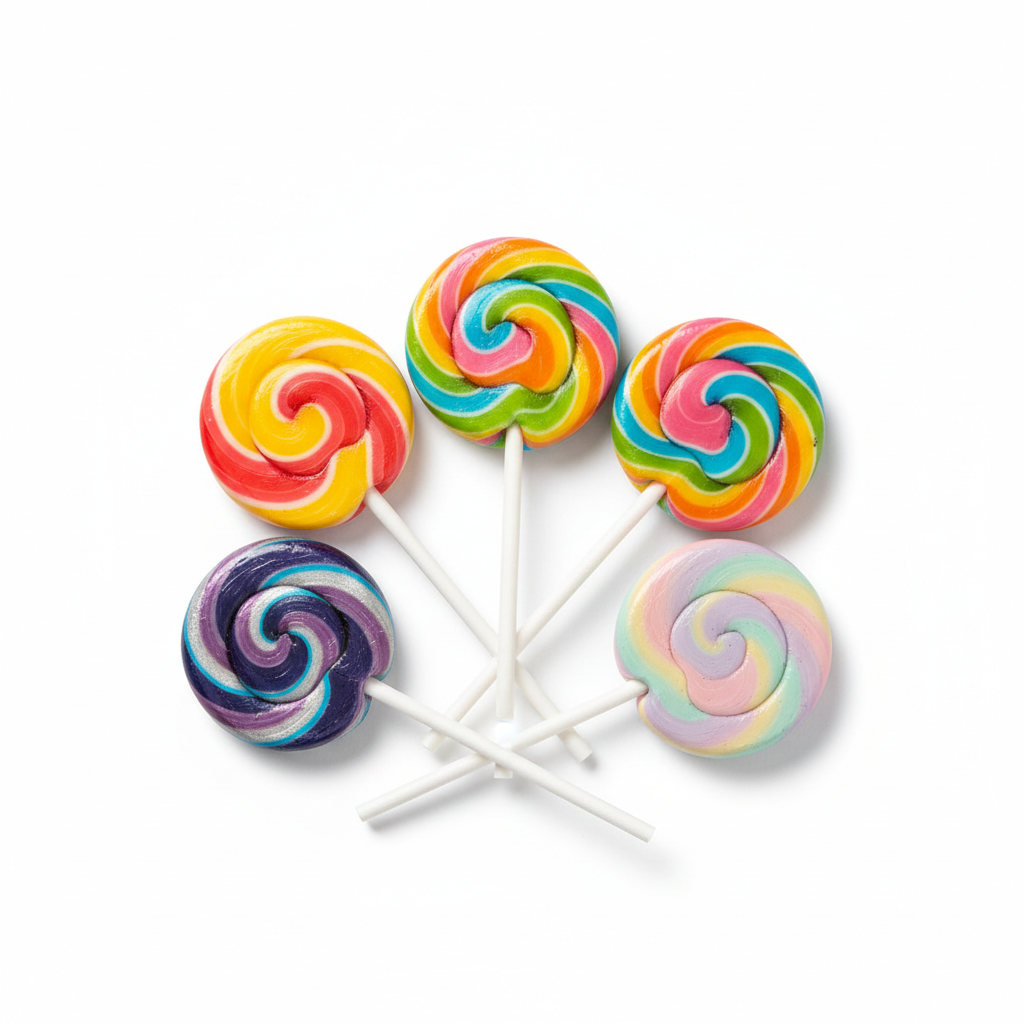 Colorful lollipops with white sticks