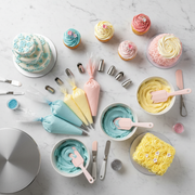 Complete decorating setup with piping bags