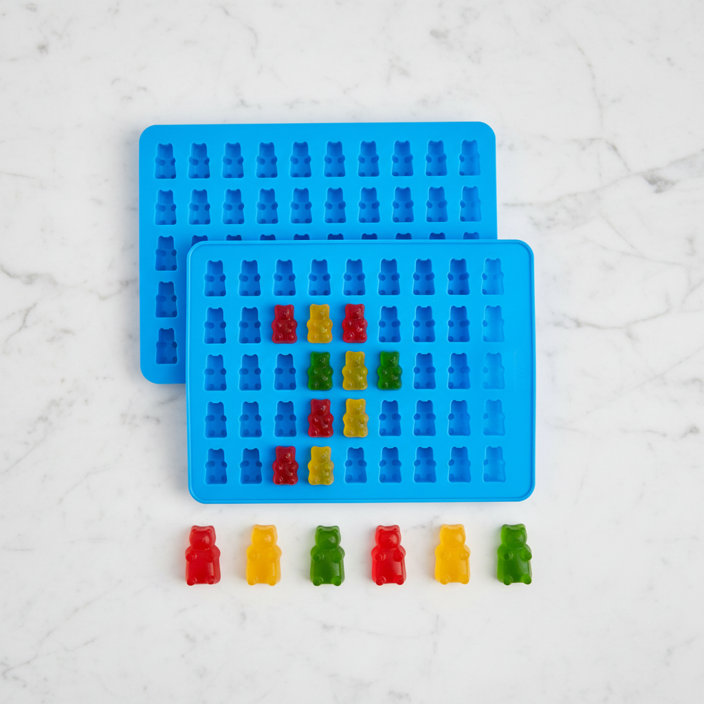 Gummy bear molds with finished gummies