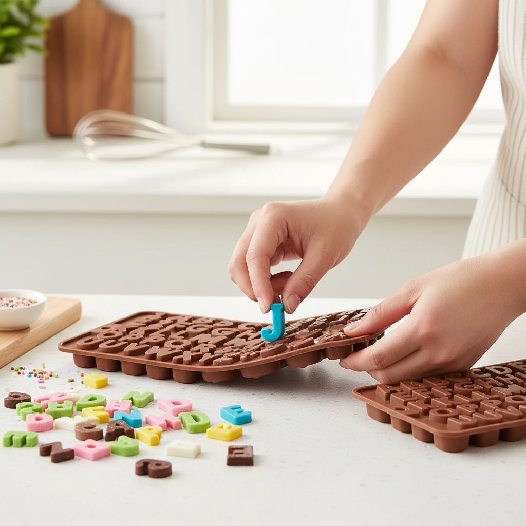 Removing chocolate letter from mold